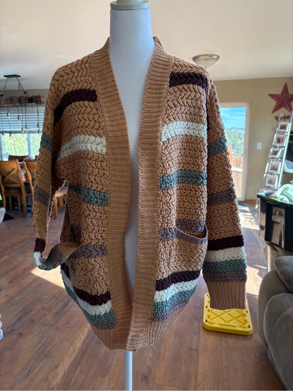 Petal & Pup Chunky Striped Open-Front Cardigan - Camel, Cream, Teal, Plum